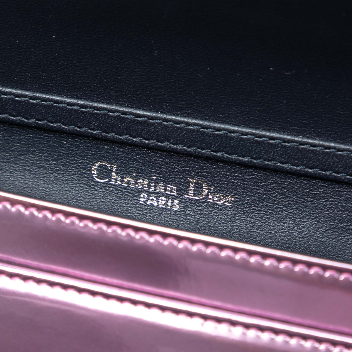 Dior Metallic Patent Microcannage Diorama Wallet on Chain — Pink