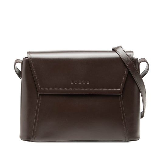 LOEWE Smooth Calfskin Logo Flap Crossbody — Brown