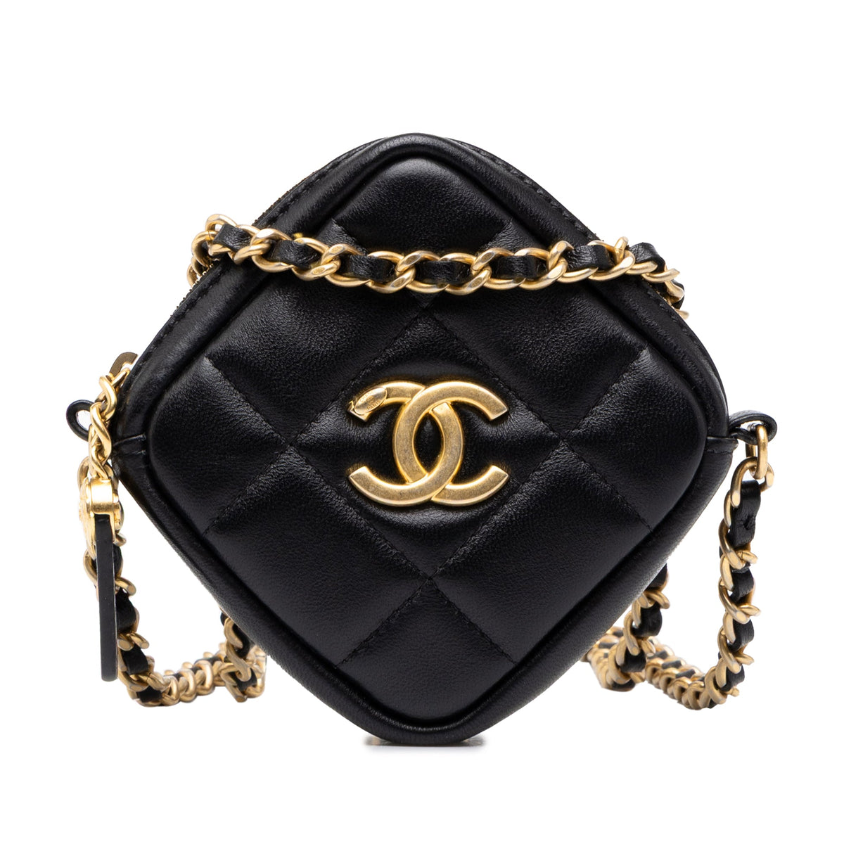 Chanel CC Quilted Lambskin Diamond Clutch with Chain — Black