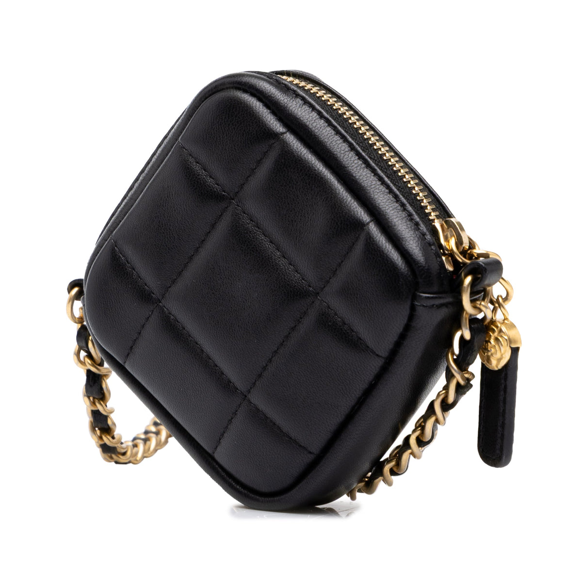 Chanel CC Quilted Lambskin Diamond Clutch with Chain — Black