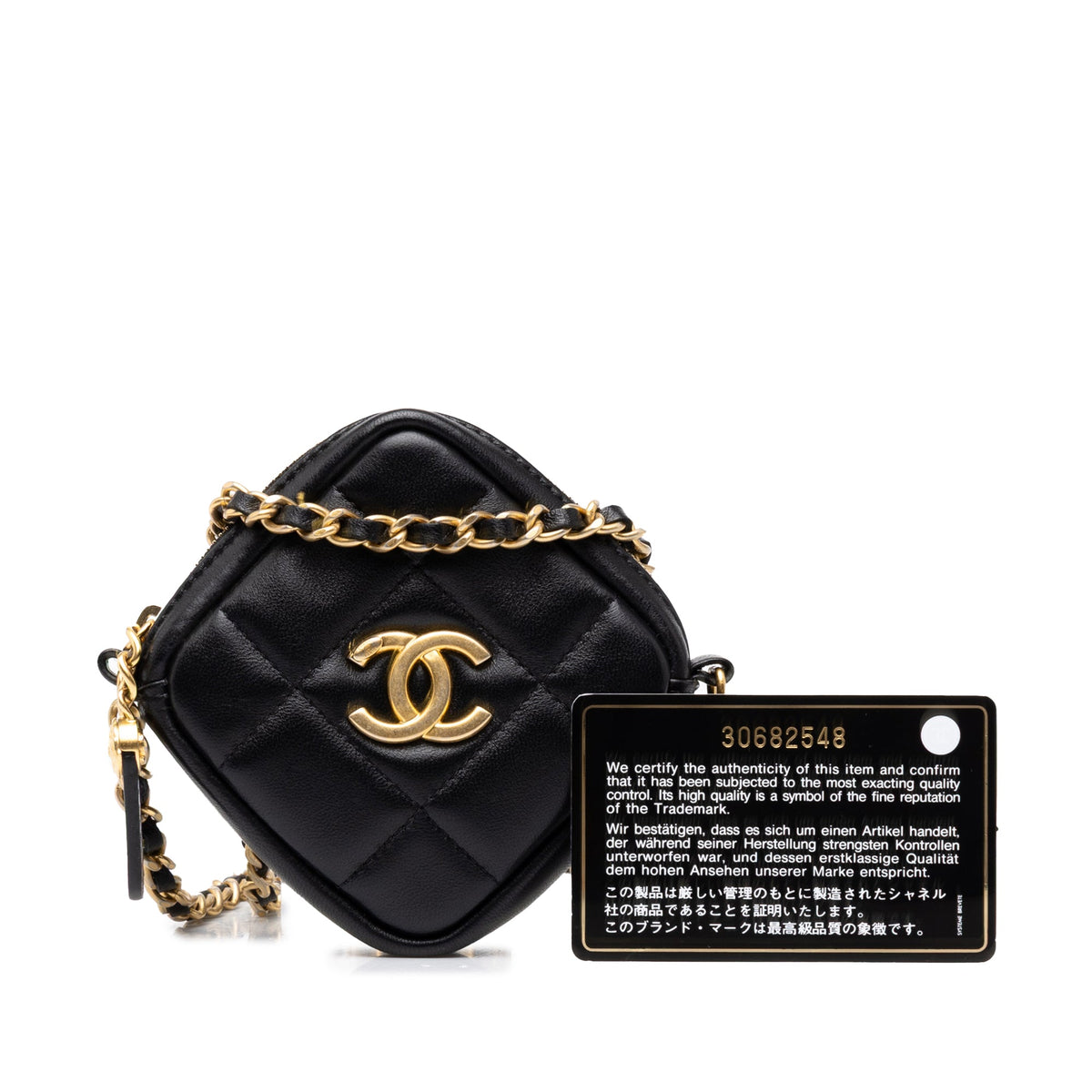 Chanel CC Quilted Lambskin Diamond Clutch with Chain — Black