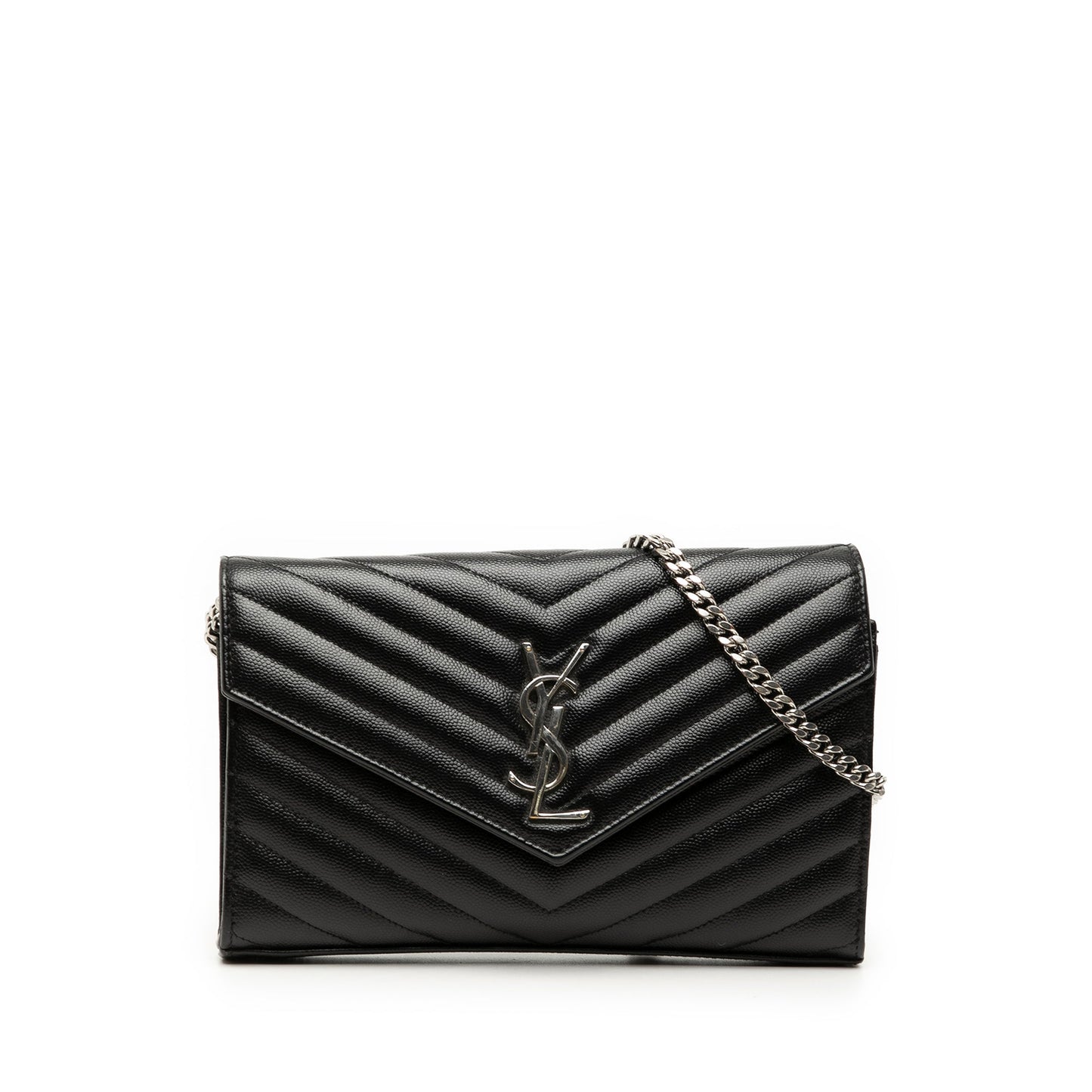 Saint Laurent Grain De Poudre Chevron Monogram Envelope Chain Wallet
