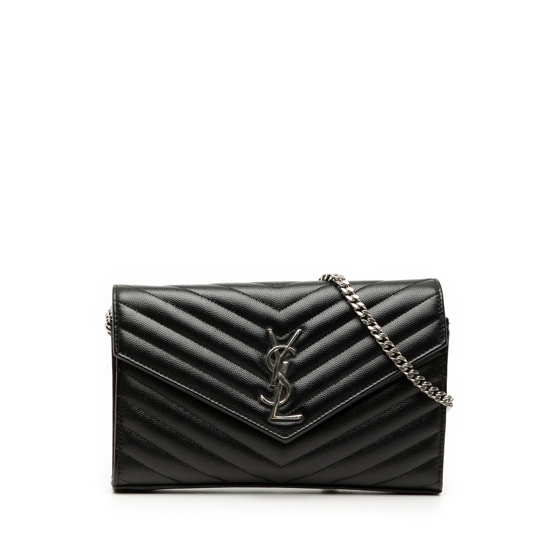 Saint Laurent Grain De Poudre Chevron Monogram Envelope Chain Wallet