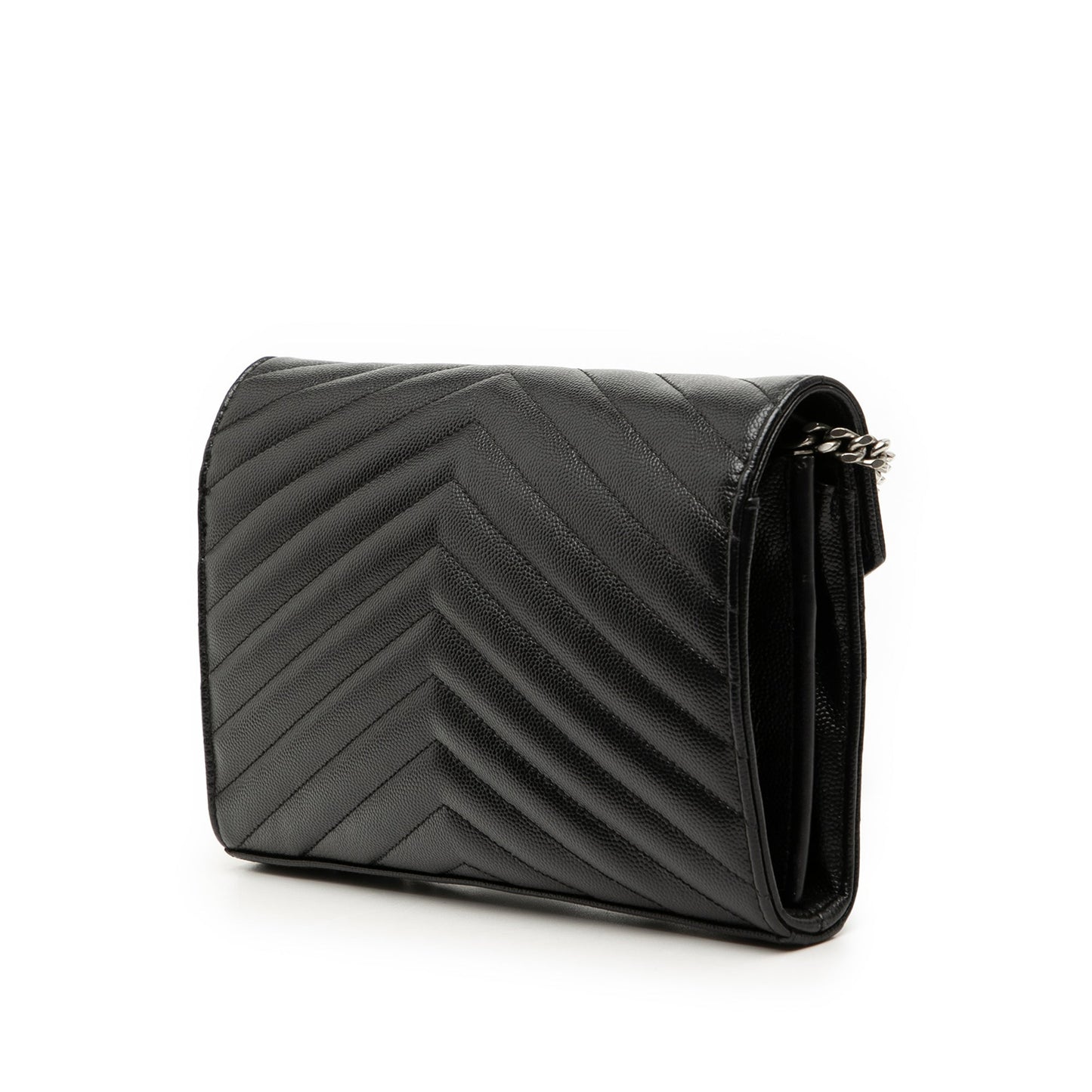 Saint Laurent Grain De Poudre Chevron Monogram Envelope Chain Wallet