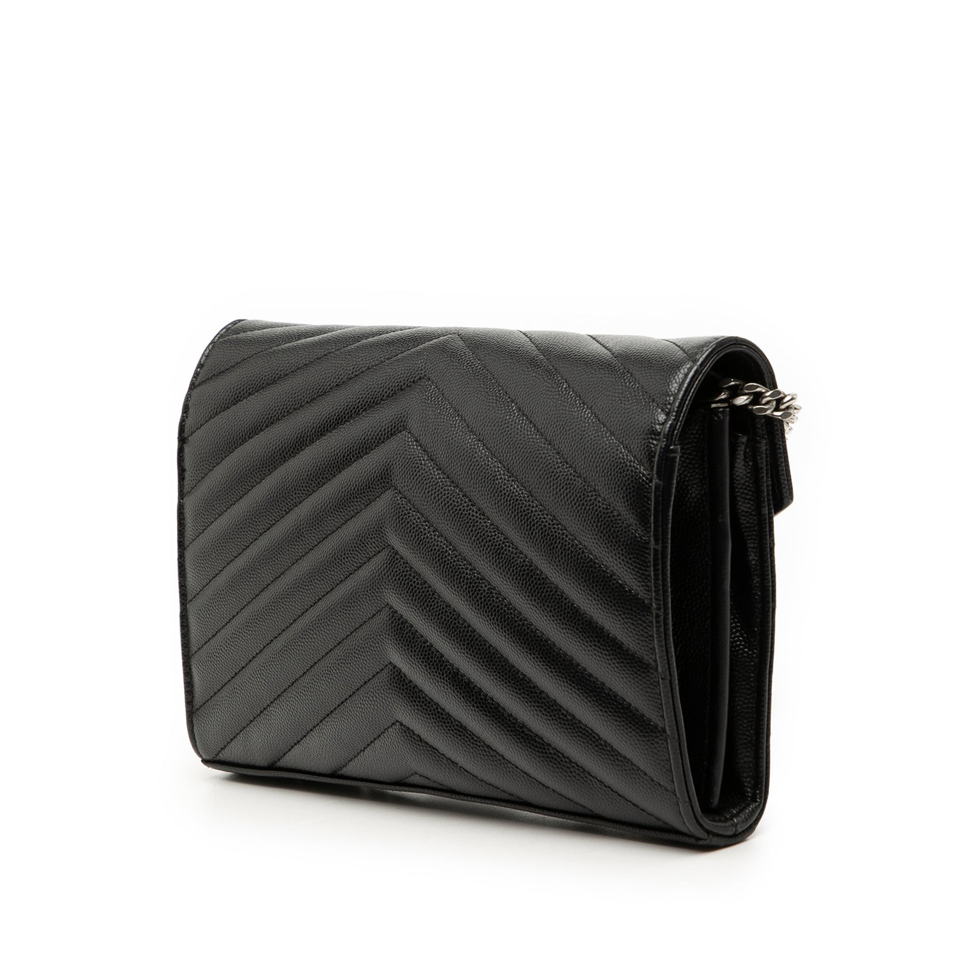 Saint Laurent Grain De Poudre Chevron Monogram Envelope Chain Wallet