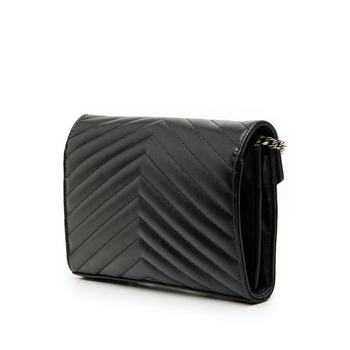 Saint Laurent Grain De Poudre Chevron Monogram Envelope Chain Wallet