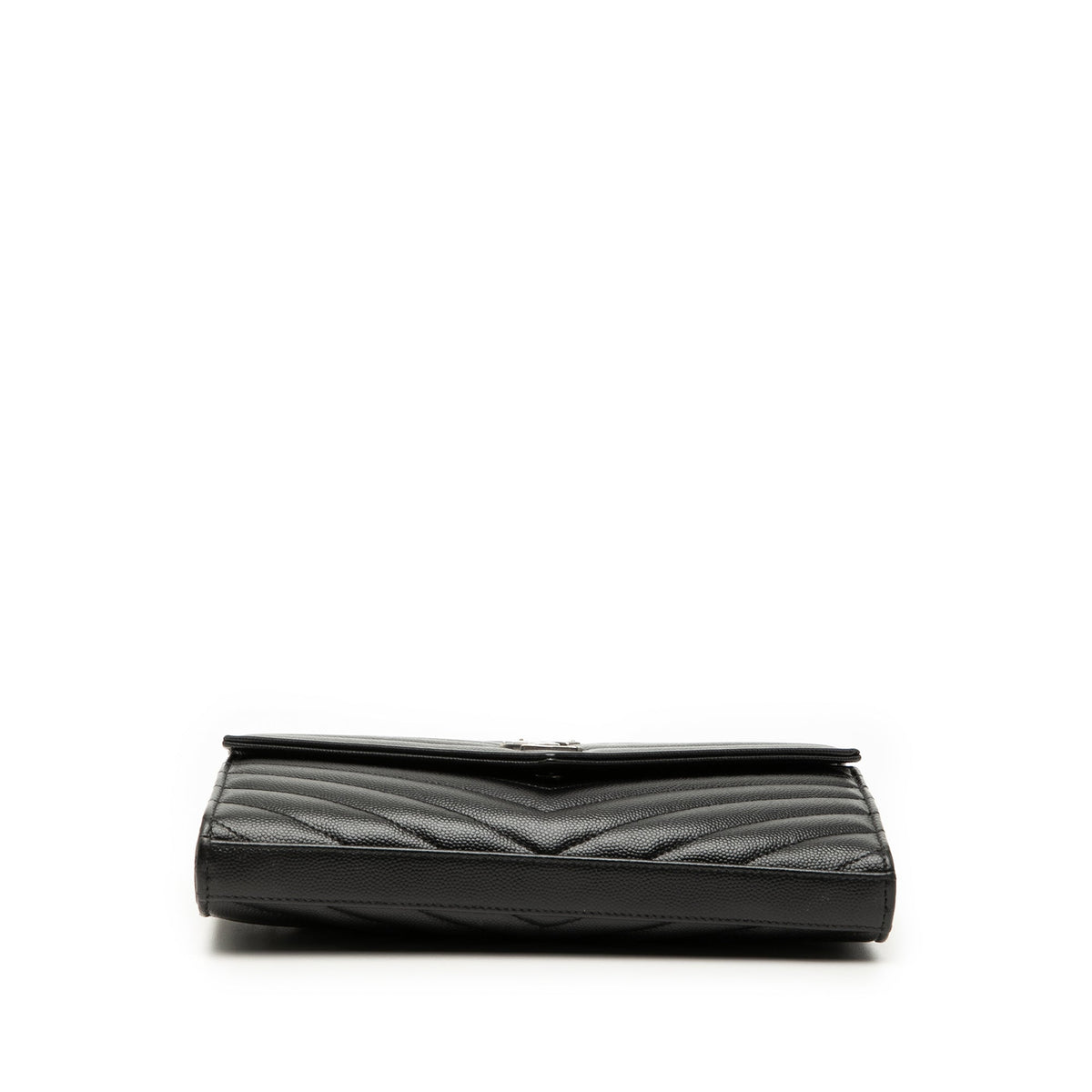 Saint Laurent Grain De Poudre Chevron Monogram Envelope Chain Wallet