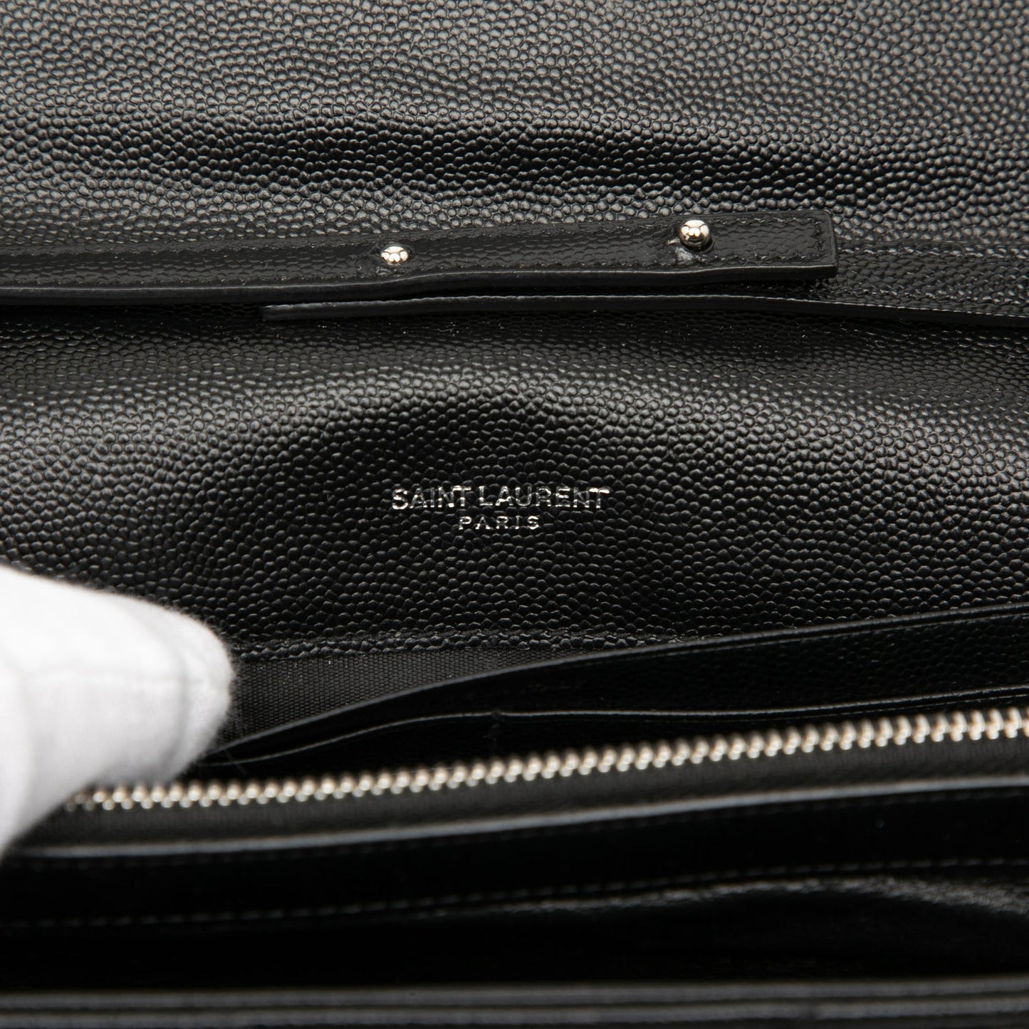 Saint Laurent Grain De Poudre Chevron Monogram Envelope Chain Wallet