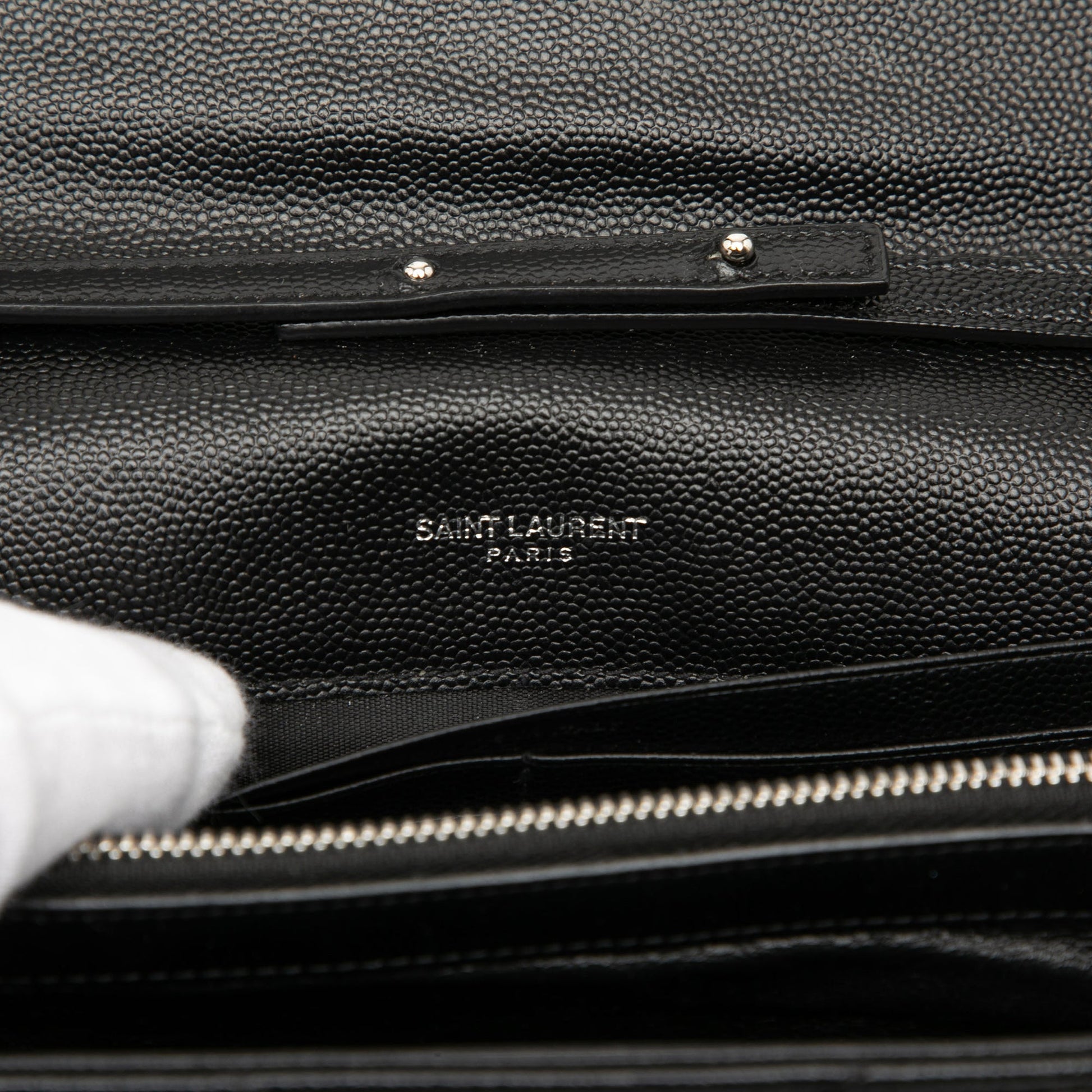 Saint Laurent Grain De Poudre Chevron Monogram Envelope Chain Wallet