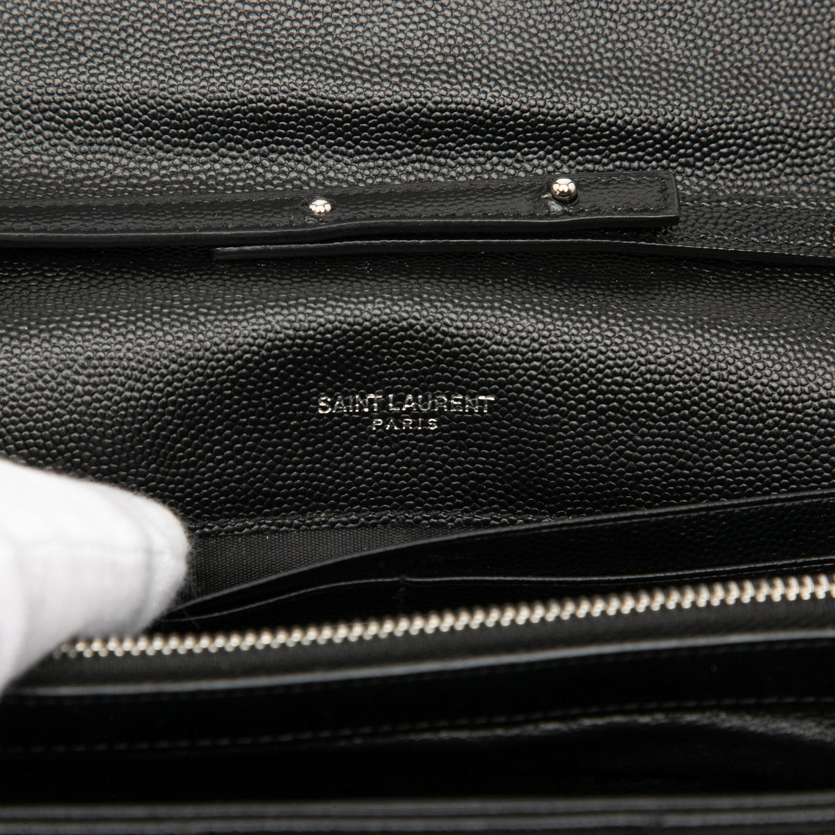 Saint Laurent Grain De Poudre Chevron Monogram Envelope Chain Wallet