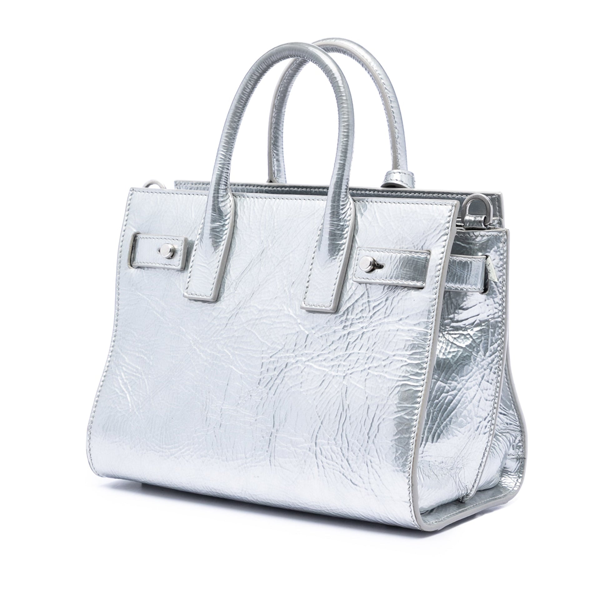 Saint Laurent Nano Metallic Crinkled Calfskin Supple Sac De Jour Satchel