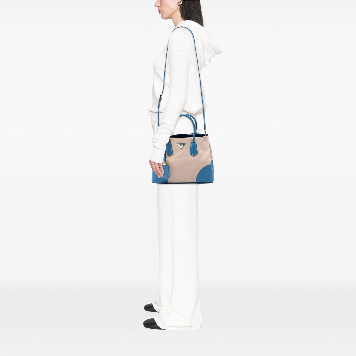 Prada Medium Saffiano Cuir Trimmed Canvas Double Satchel