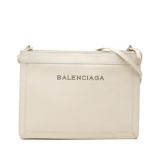 Balenciaga Leather Perforated Logo Navy Pochette Crossbody