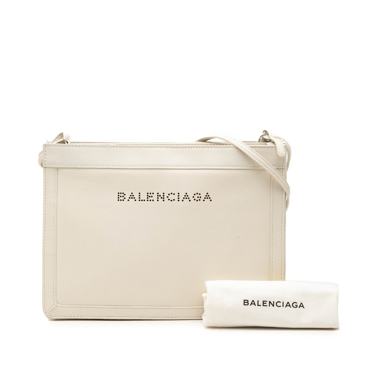 Balenciaga Leather Perforated Logo Navy Pochette Crossbody