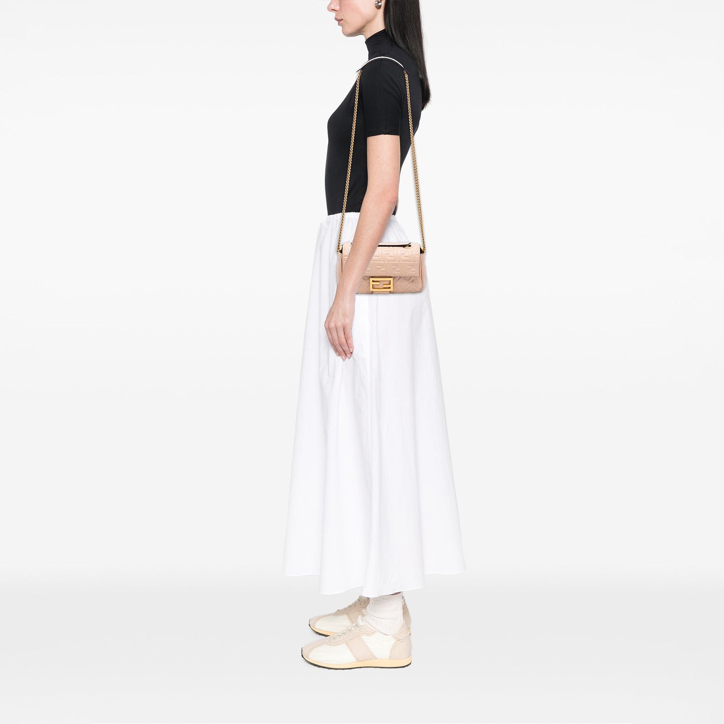 Fendi Zucca Embossed Leather Chain Midi Baguette