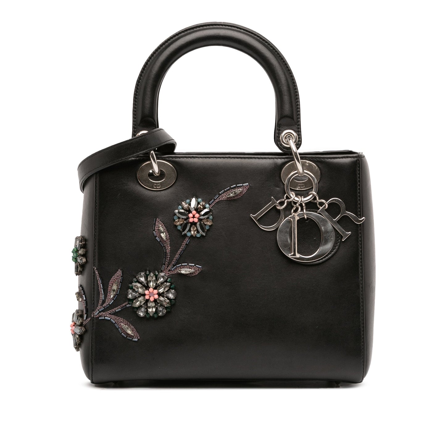 Dior Medium Smooth Calfskin Embroidered Beaded Floral Lady Dior