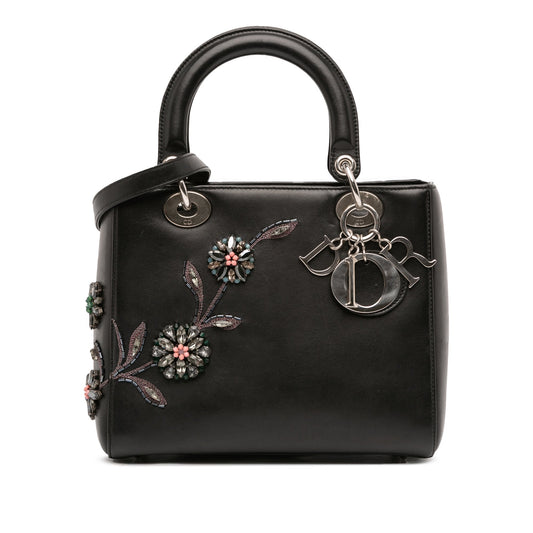 Dior Medium Smooth Calfskin Embroidered Beaded Floral Lady Dior