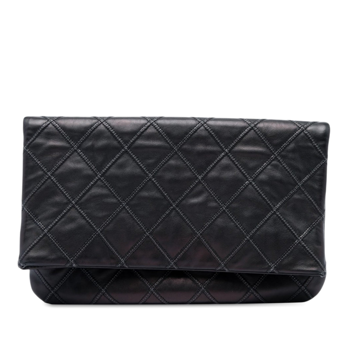 Chanel Quilted Lambskin Thin City Foldover Clutch — Black