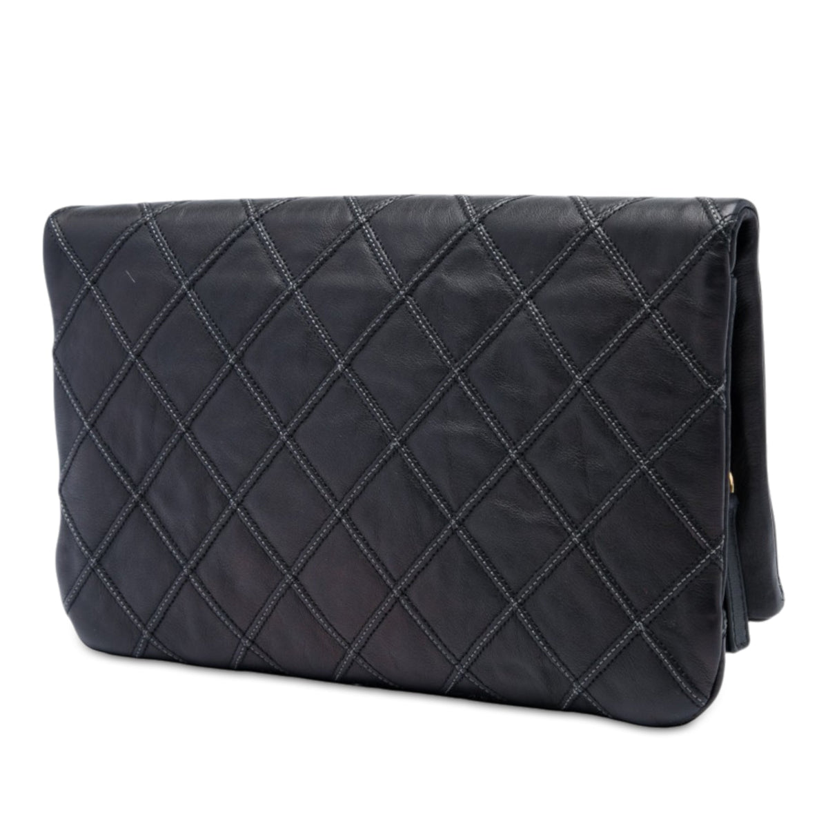 Chanel Quilted Lambskin Thin City Foldover Clutch — Black