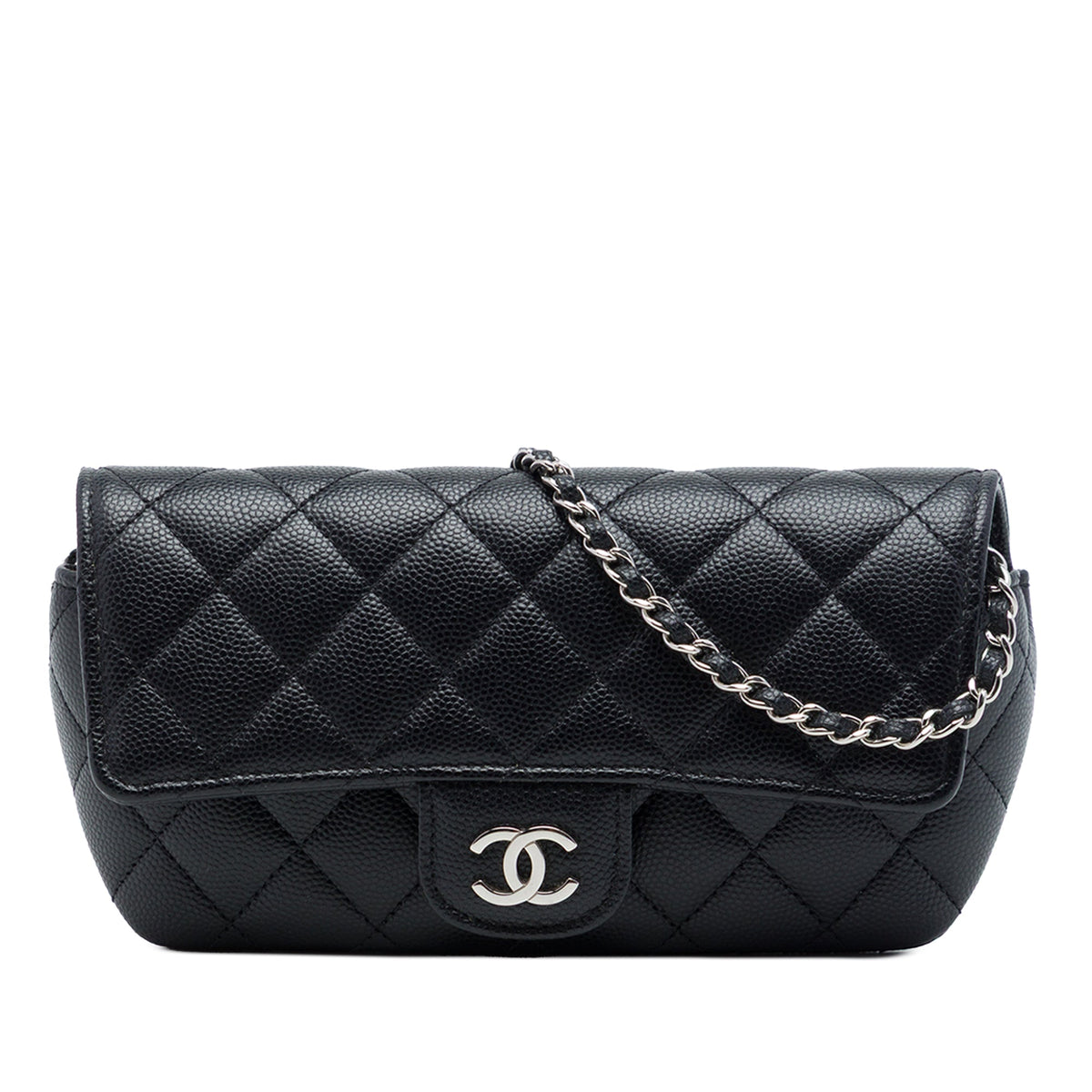 Chanel CC Quilted Caviar Sunglasses Case with Chain — Black