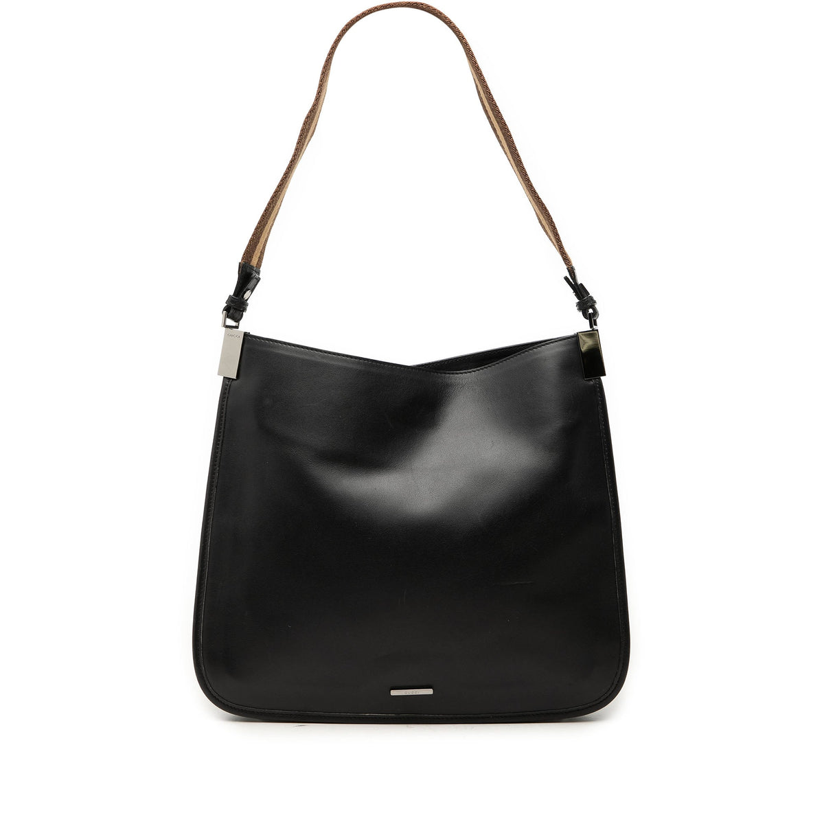 Gucci Calfskin Web Shoulder Bag — Black
