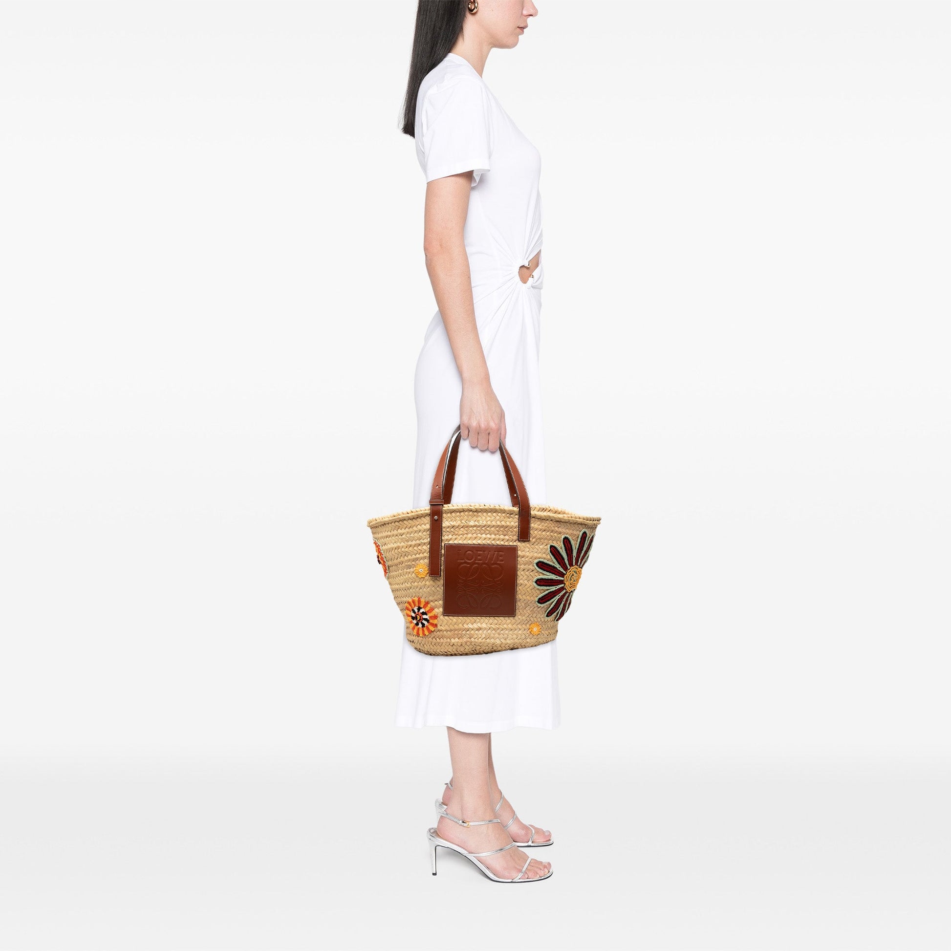 LOEWE Large Floral Embroidered Raffia Basket Tote