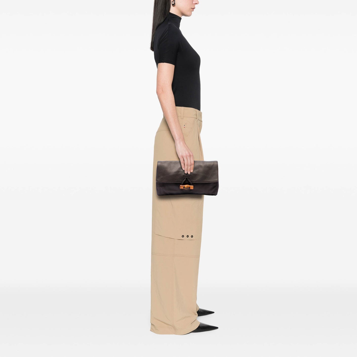 Gucci Calfskin Bamboo Hip Clutch