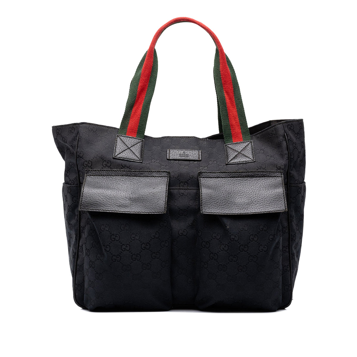 Gucci GG Canvas Web Double Pockets Tote — Black