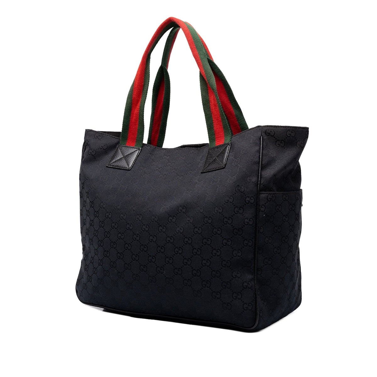 Gucci GG Canvas Web Double Pockets Tote — Black