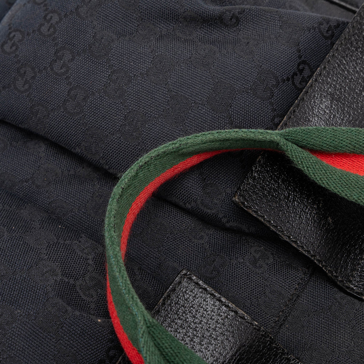 Gucci GG Canvas Web Double Pockets Tote — Black