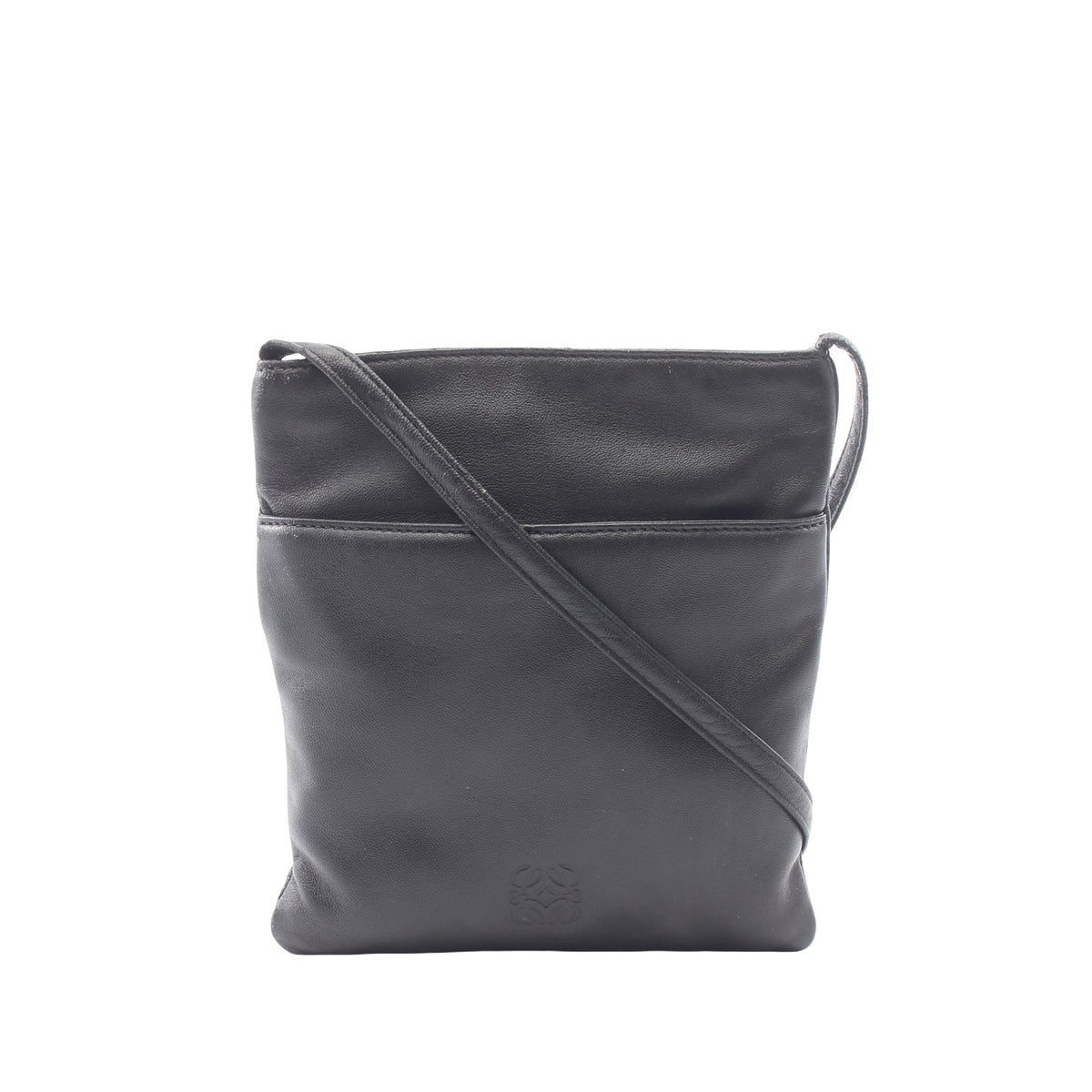 LOEWE Leather Anagram Flat Crossbody — Black
