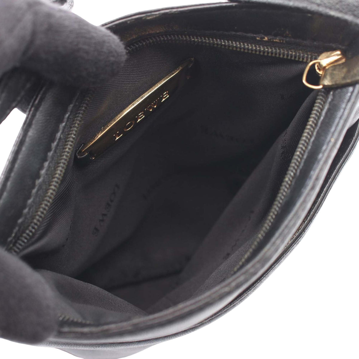 LOEWE Leather Anagram Flat Crossbody — Black