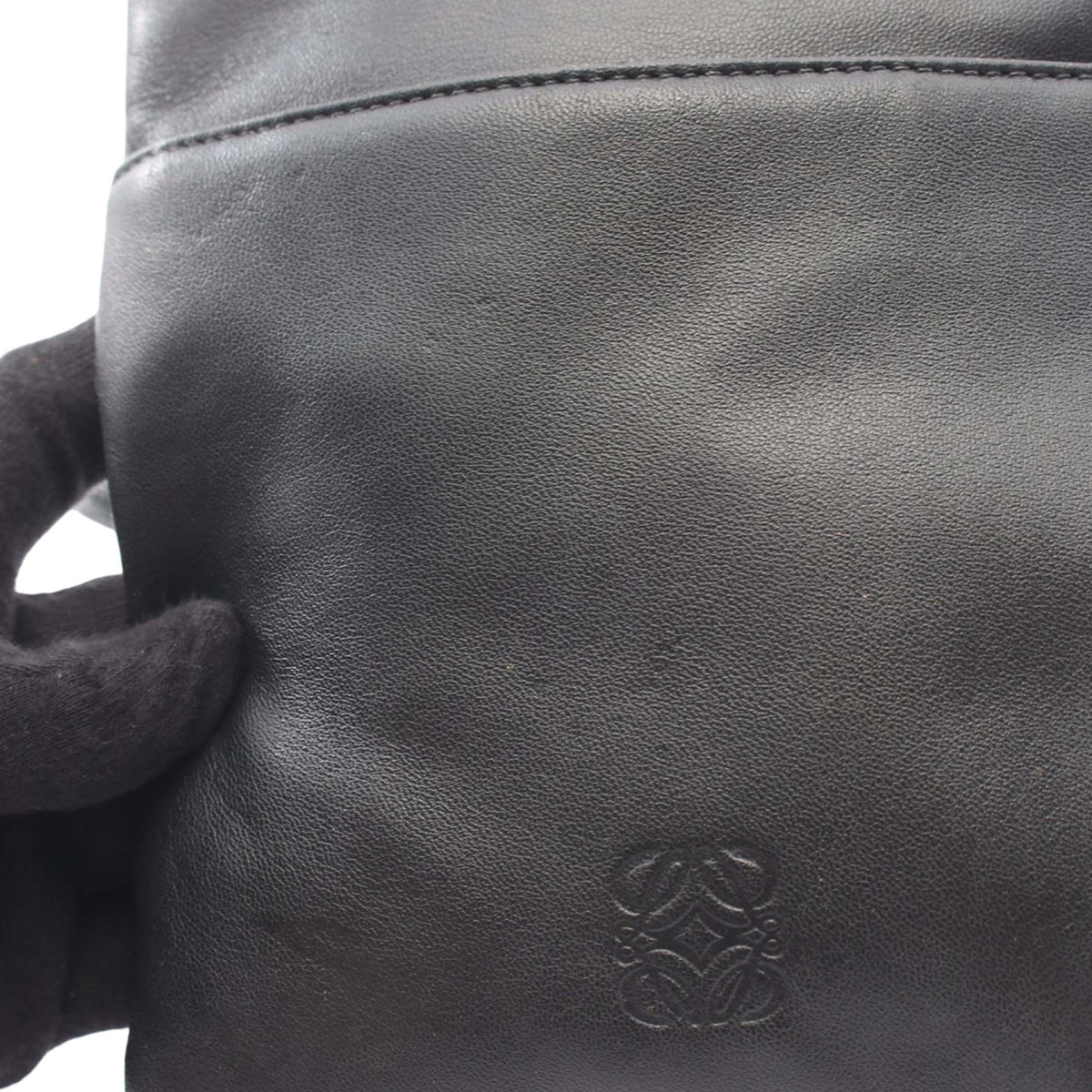 LOEWE Leather Anagram Flat Crossbody — Black
