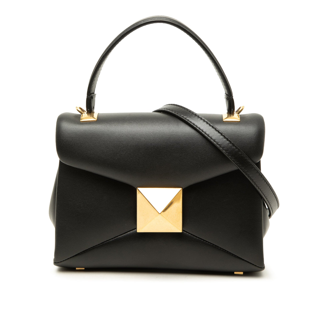 Valentino Mini Leather One Stud Top Handle Bag — Black