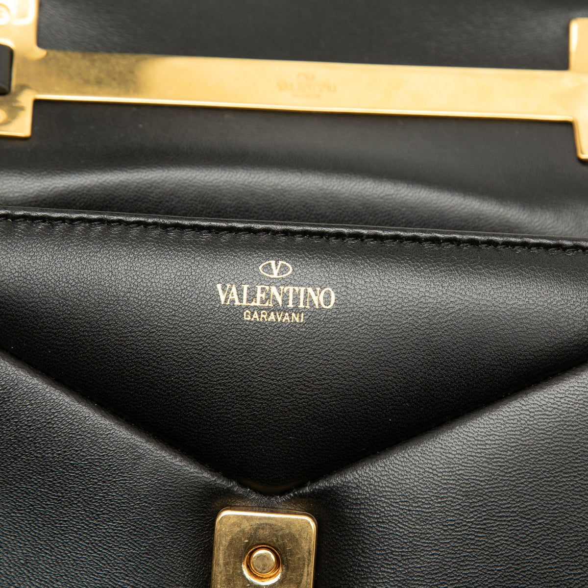 Valentino Mini Leather One Stud Top Handle Bag — Black