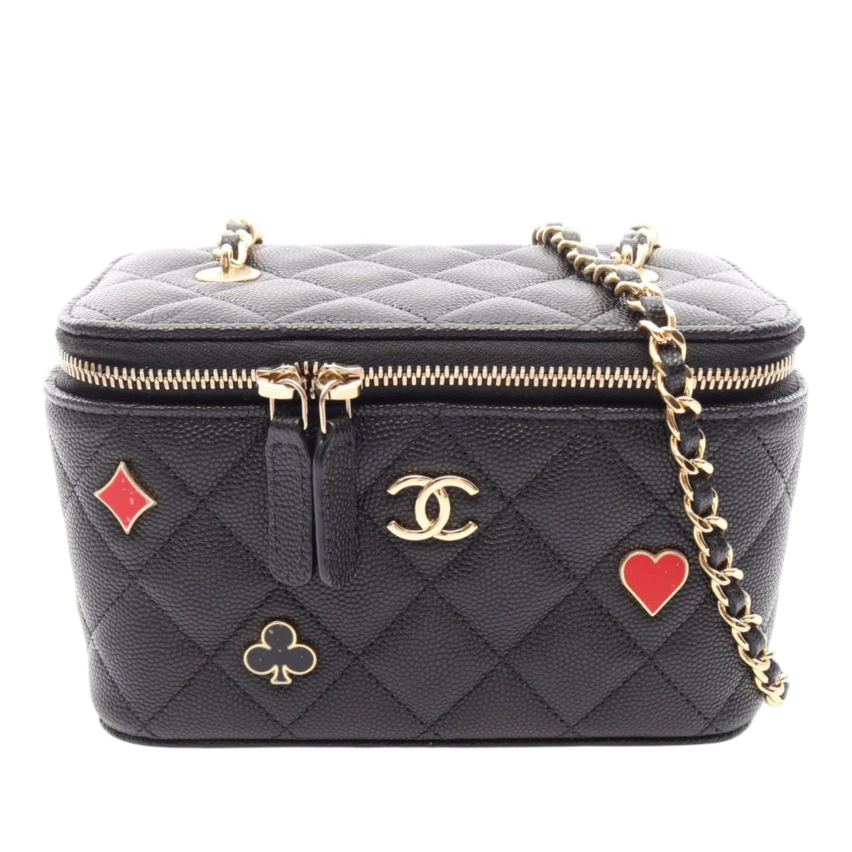 Chanel Small Quilted Caviar Coco Casino Vanity Case With Chain