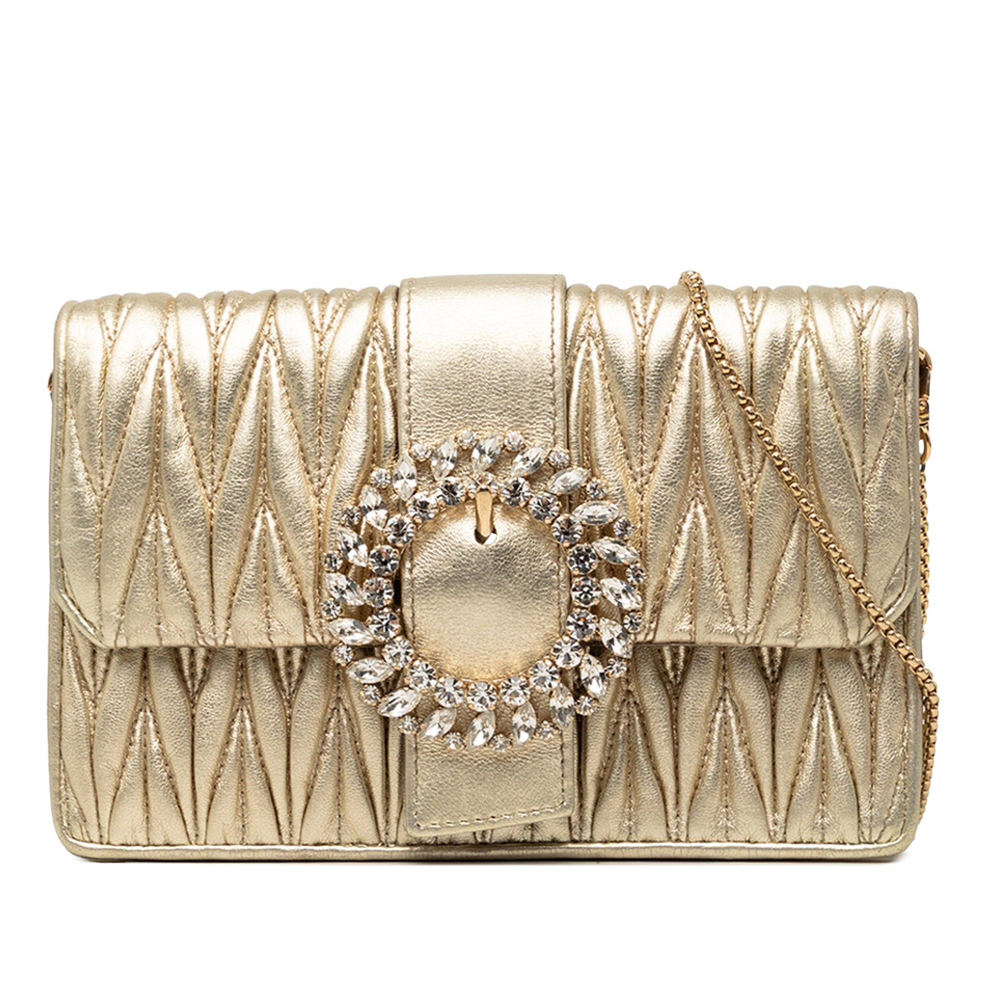 Miu Miu Metallic Matelasse Nappa Crystal Embellished Crossbody