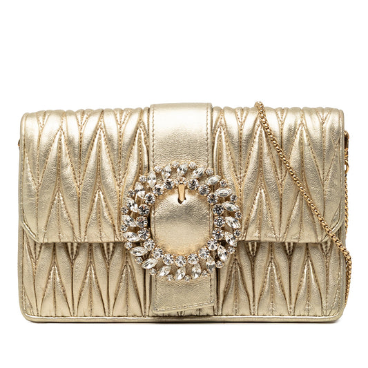 Miu Miu Metallic Matelasse Nappa Crystal Embellished Crossbody