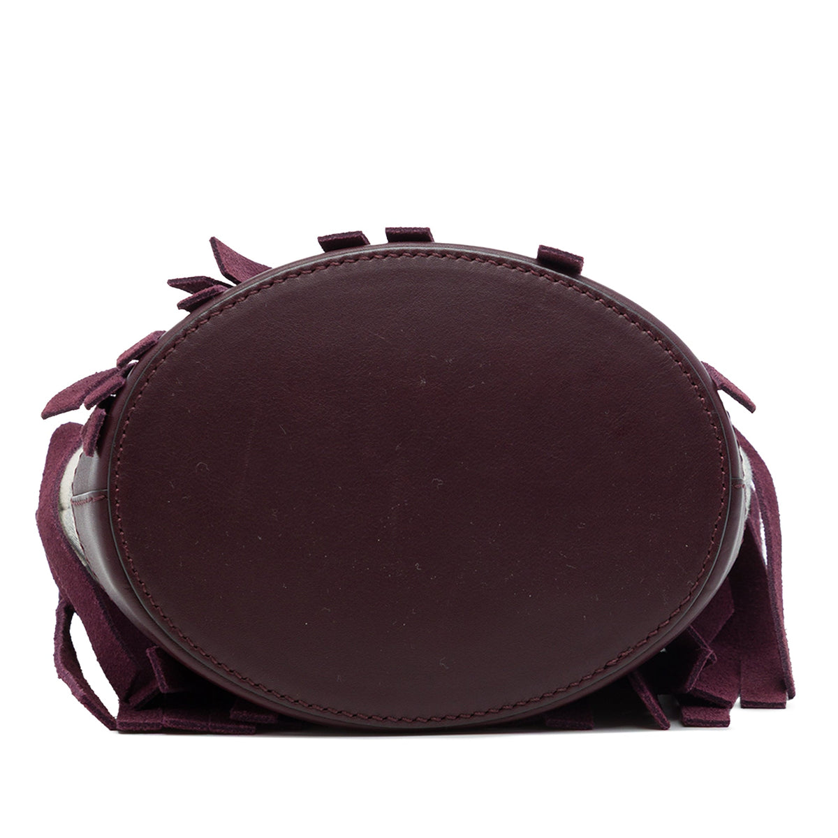 Burberry Mega Check Canvas and Suede Fringe Bucket Bag — Red