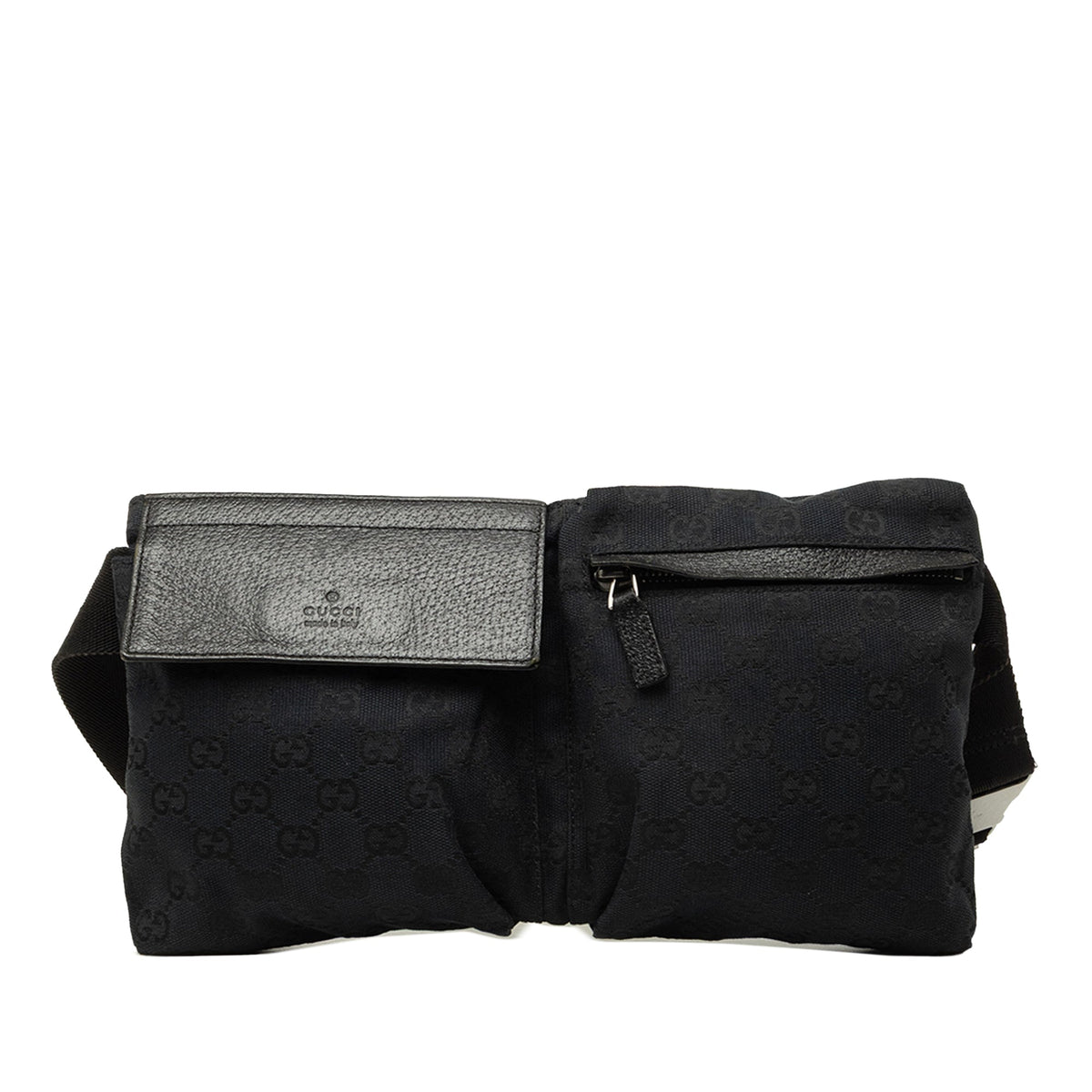 Gucci GG Canvas Double Pocket Belt Bag — Black