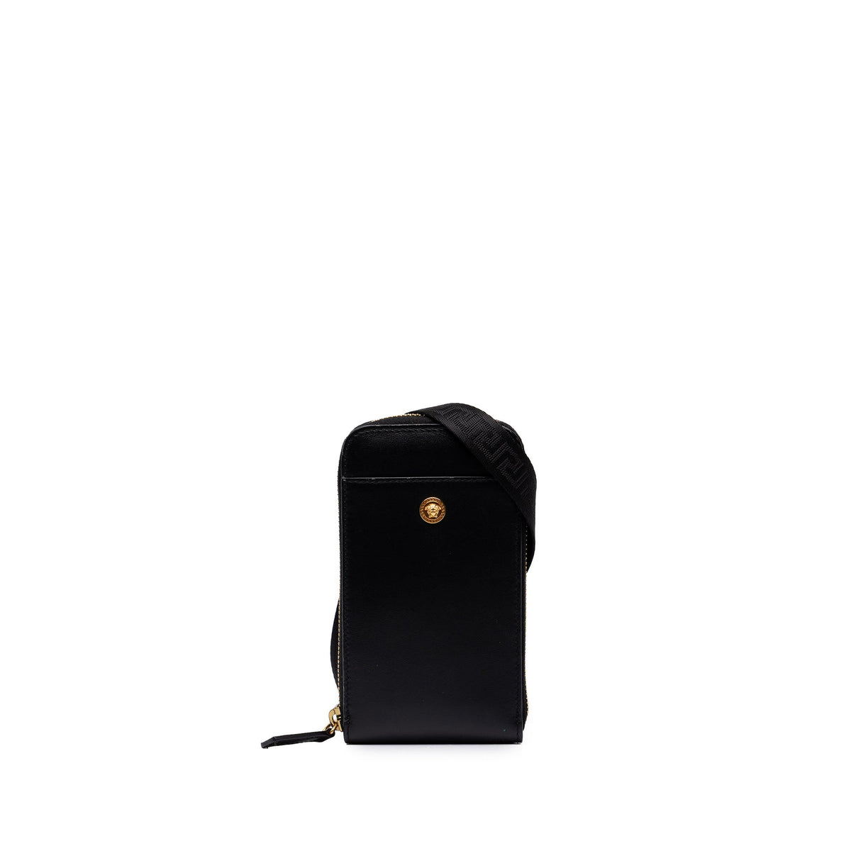Versace Leather Medusa Phone Pouch Crossbody — Black