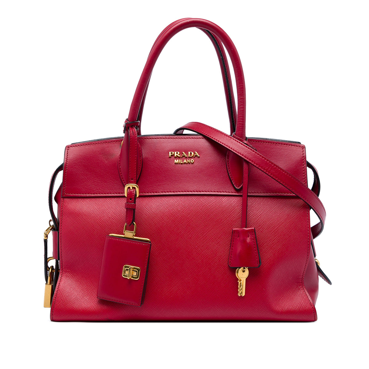 Prada Saffiano and City Calf Esplanade Satchel — Red