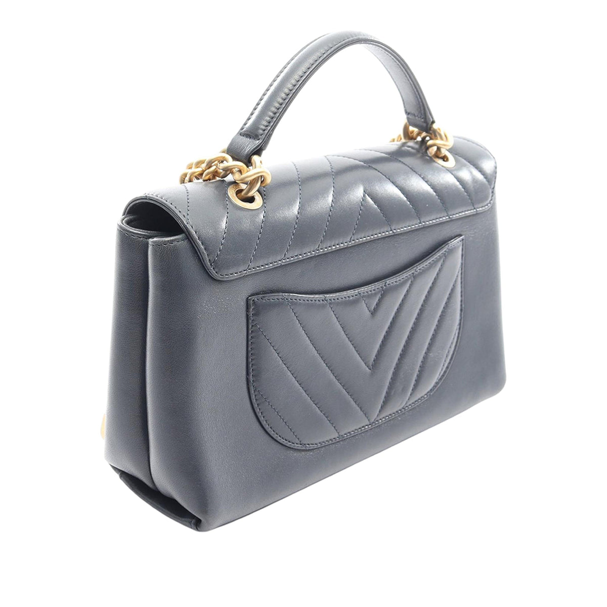 Chanel Chevron Sheepskin Stitched Chain Top Handle Flap