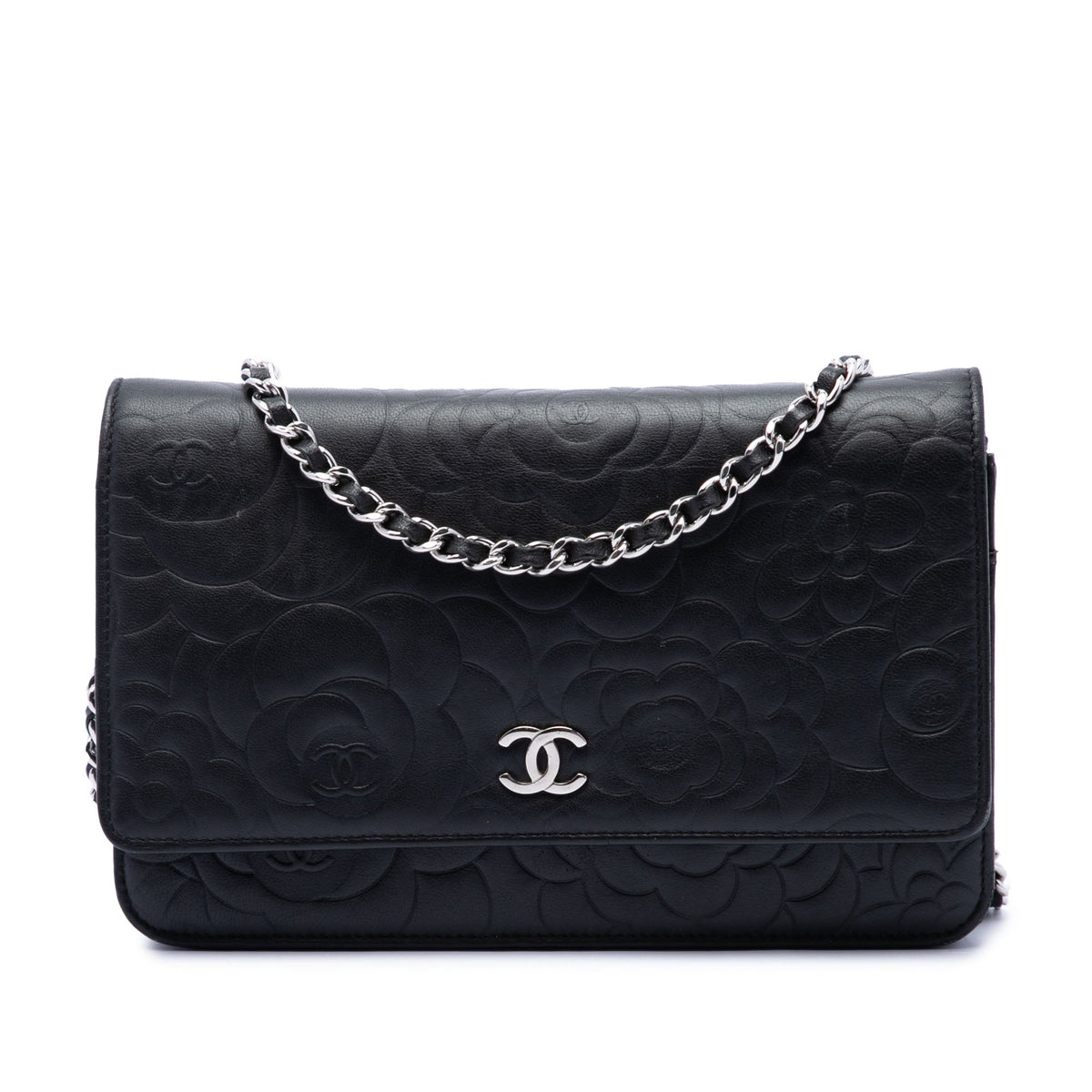 Chanel CC Embossed Lambskin Camellia Wallet On Chain