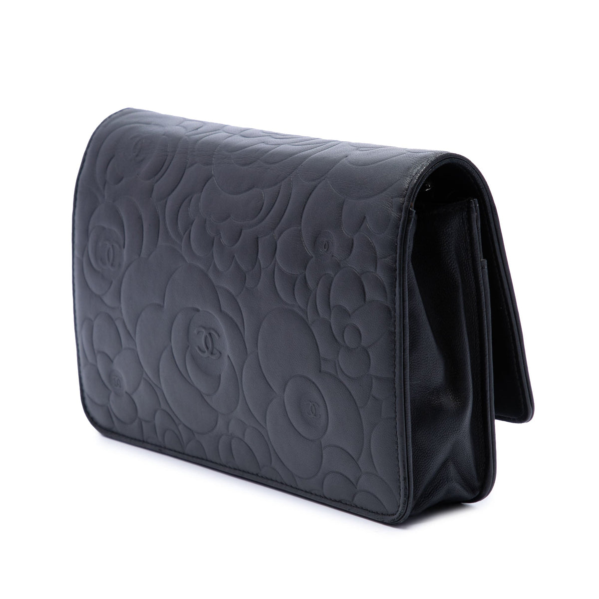 Chanel CC Embossed Lambskin Camellia Wallet On Chain