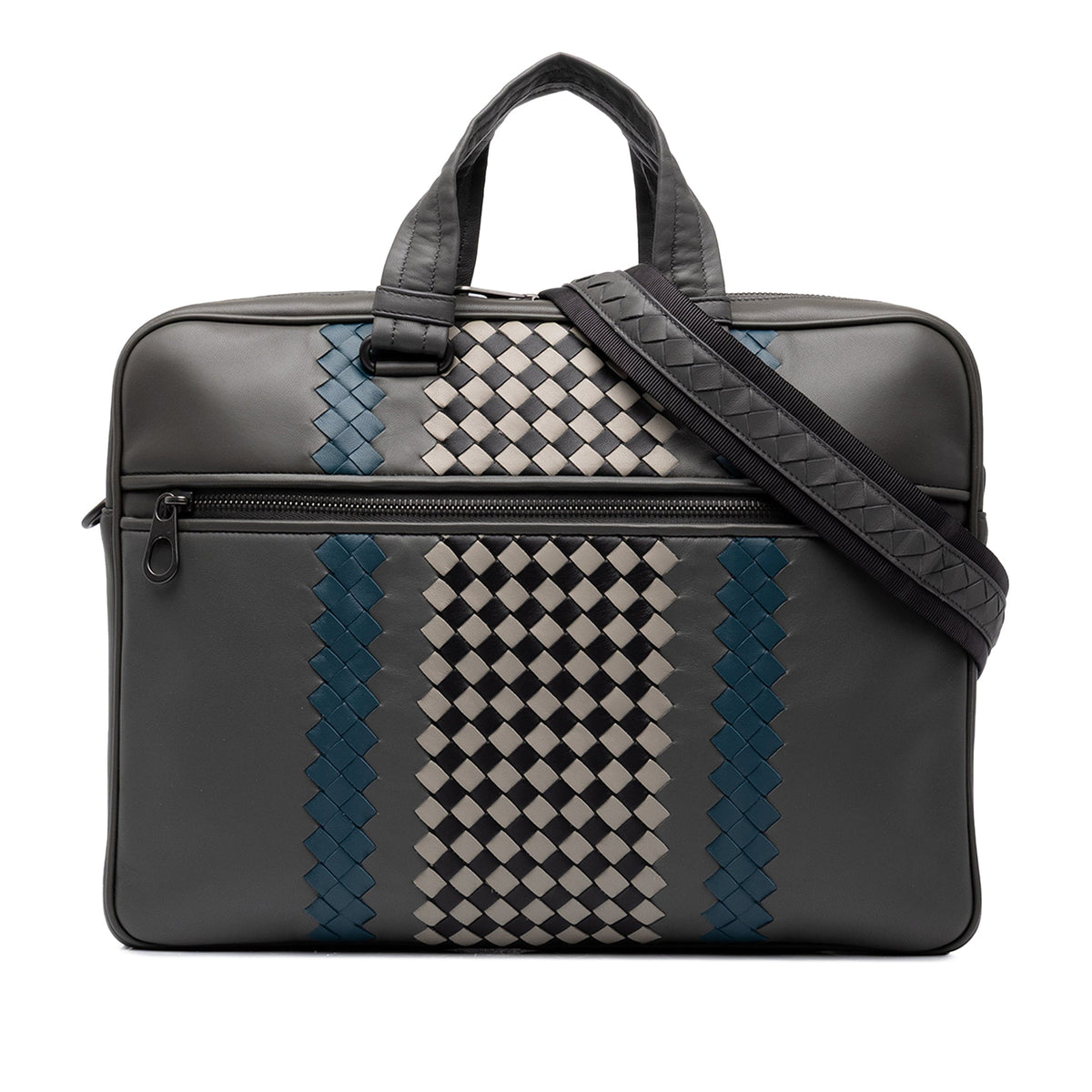 Bottega Veneta Intrecciato Trimmed Leather Briefcase — Gray