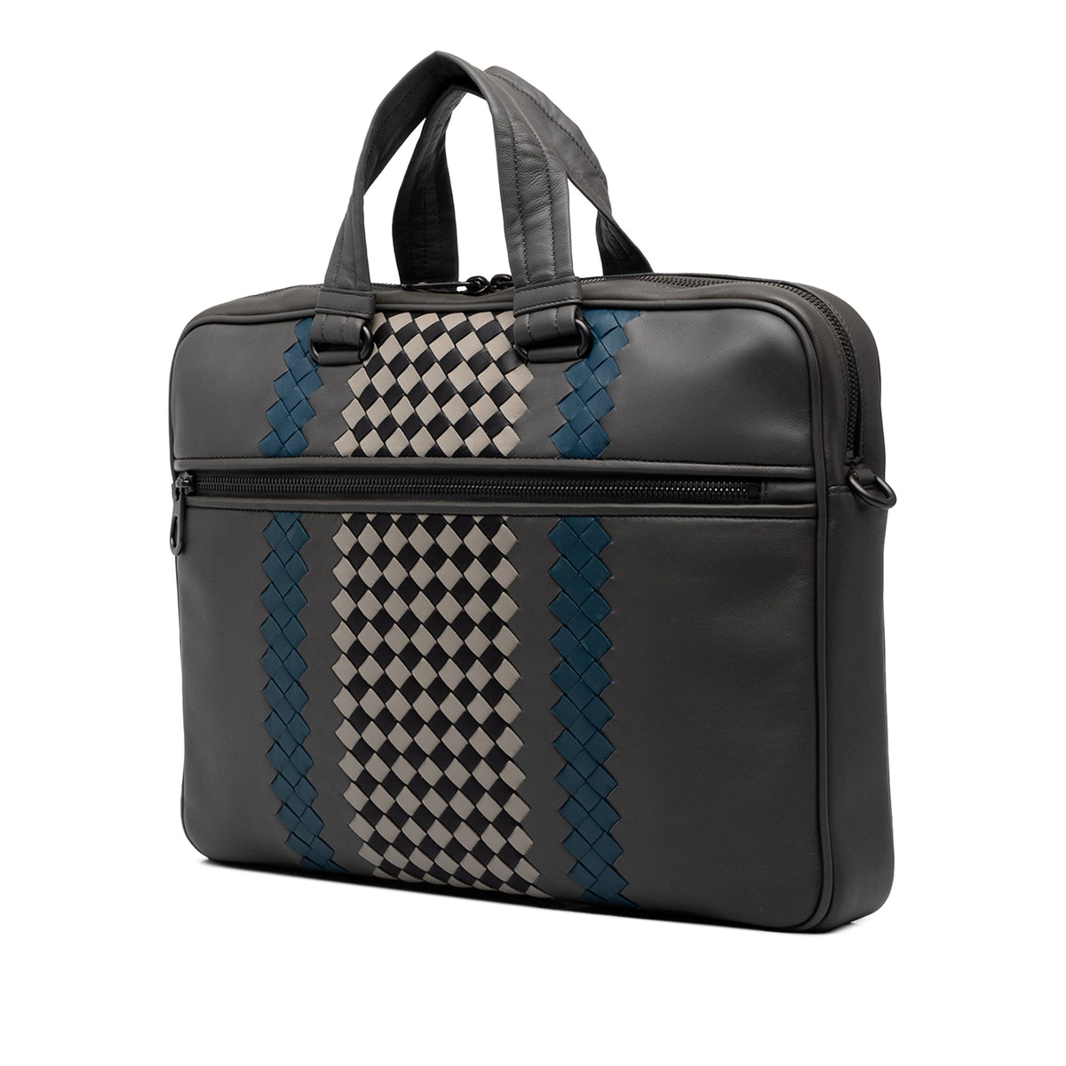 Bottega Veneta Intrecciato Trimmed Leather Briefcase — Gray