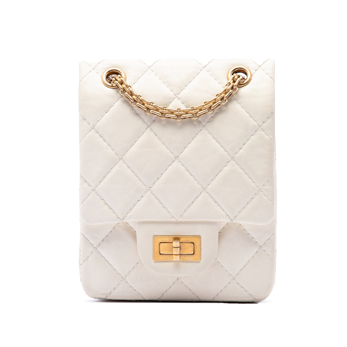 Chanel Mini Quilted Aged Calfskin 2.55 Reissue North South Flap — White
