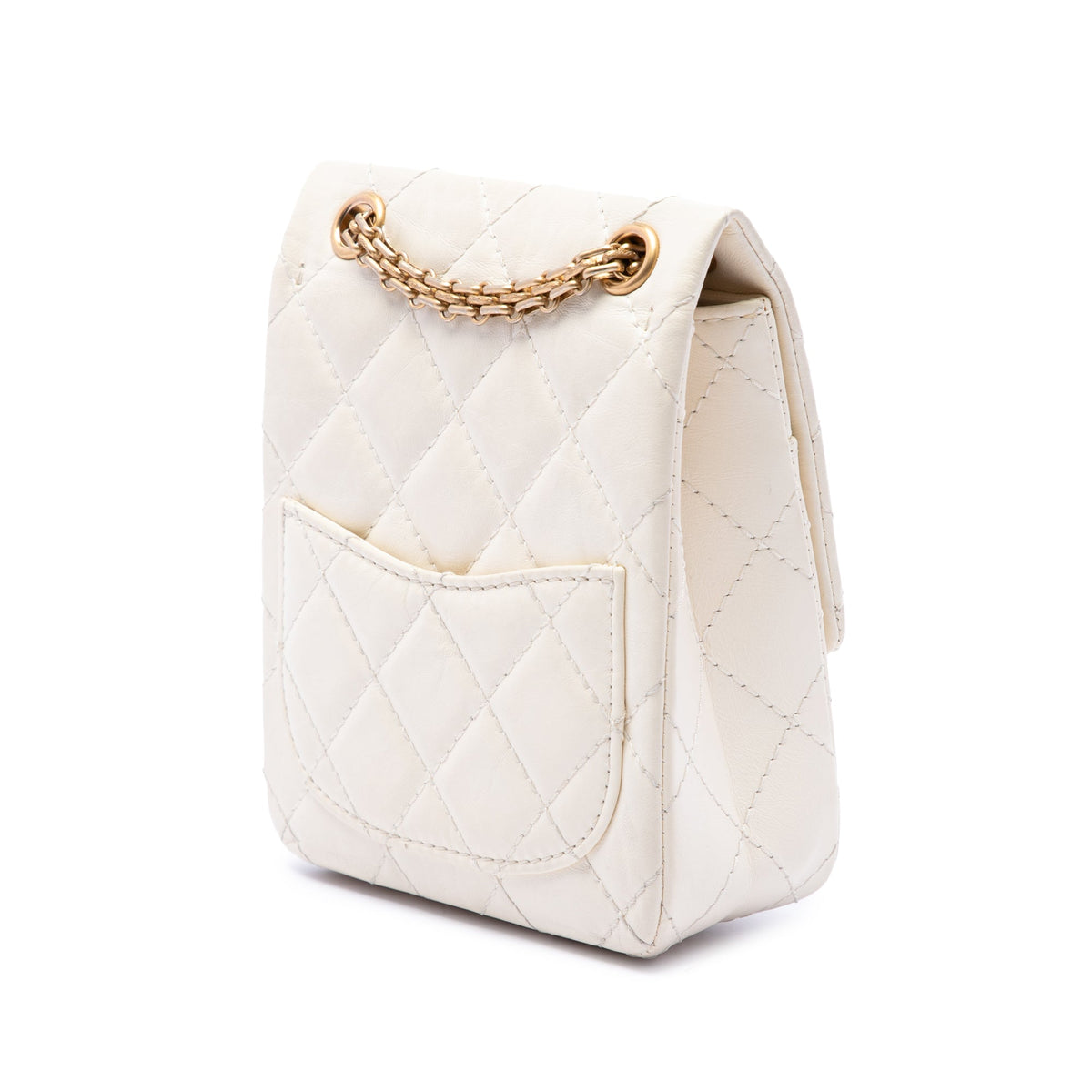 Chanel Mini Quilted Aged Calfskin 2.55 Reissue North South Flap — White