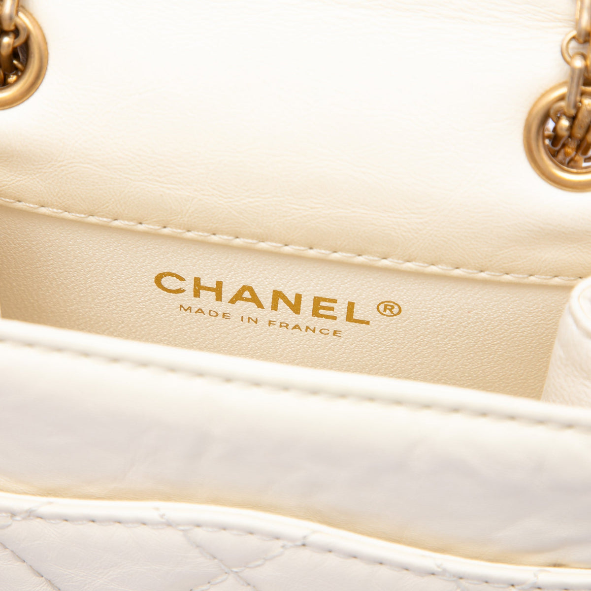 Chanel Mini Quilted Aged Calfskin 2.55 Reissue North South Flap — White